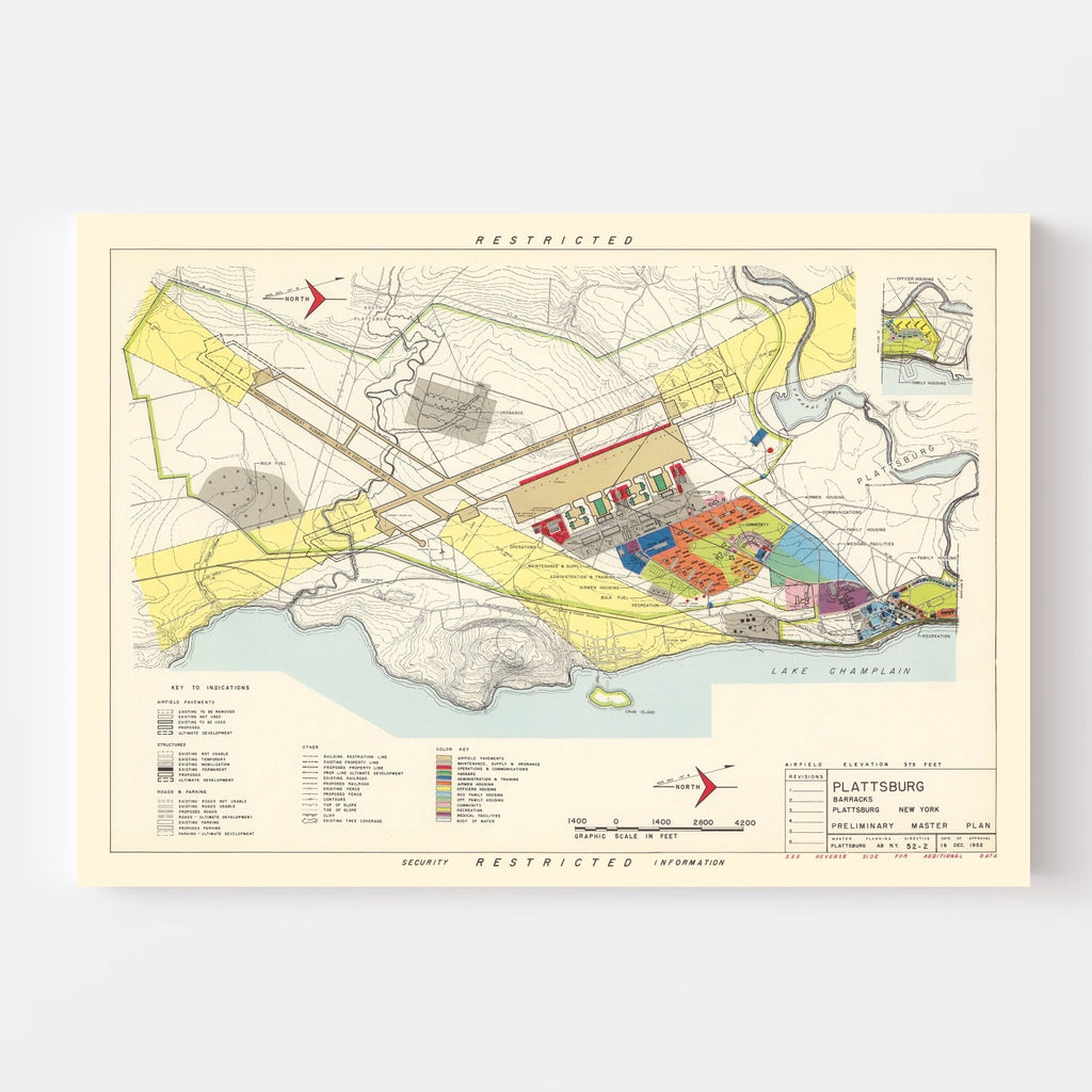 Vintage Map of Plattsburg Barracks, 1952