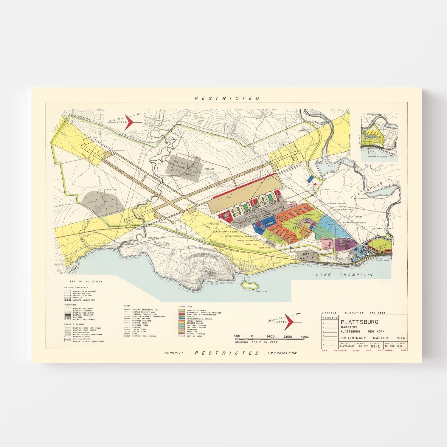 Vintage Map of Plattsburg Barracks, 1952