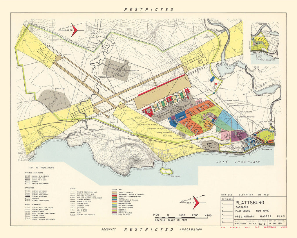 Vintage Map of Plattsburg Barracks, 1952