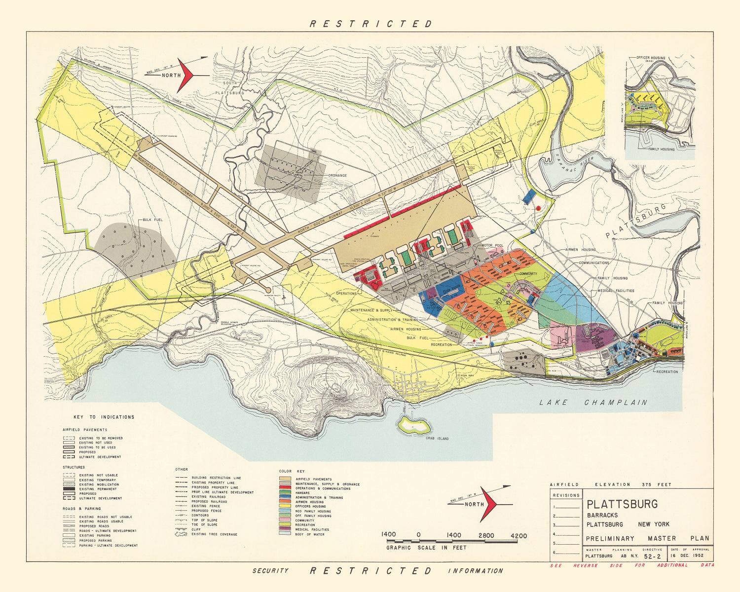 Vintage Map of Plattsburg Barracks, 1952