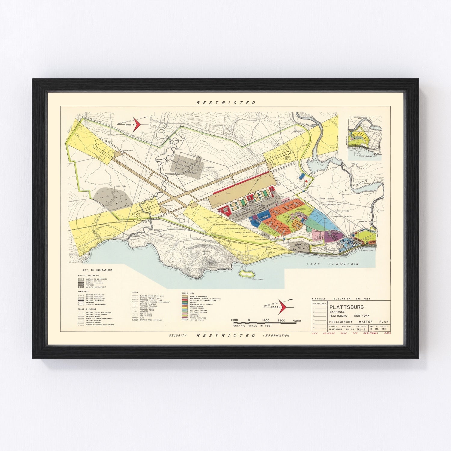 Vintage Map of Plattsburg Barracks, 1952