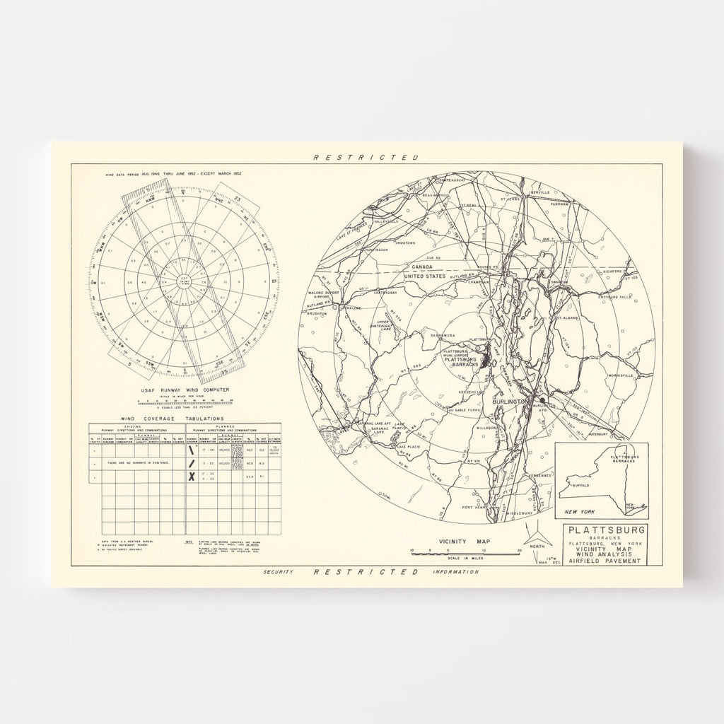 Vintage Map of the Plattsburg Barracks Vicinity, 1952