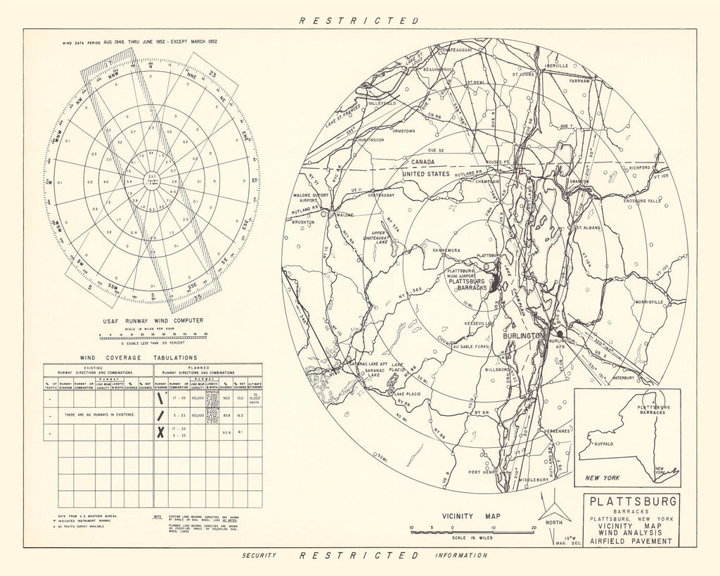 Vintage Map of the Plattsburg Barracks Vicinity, 1952