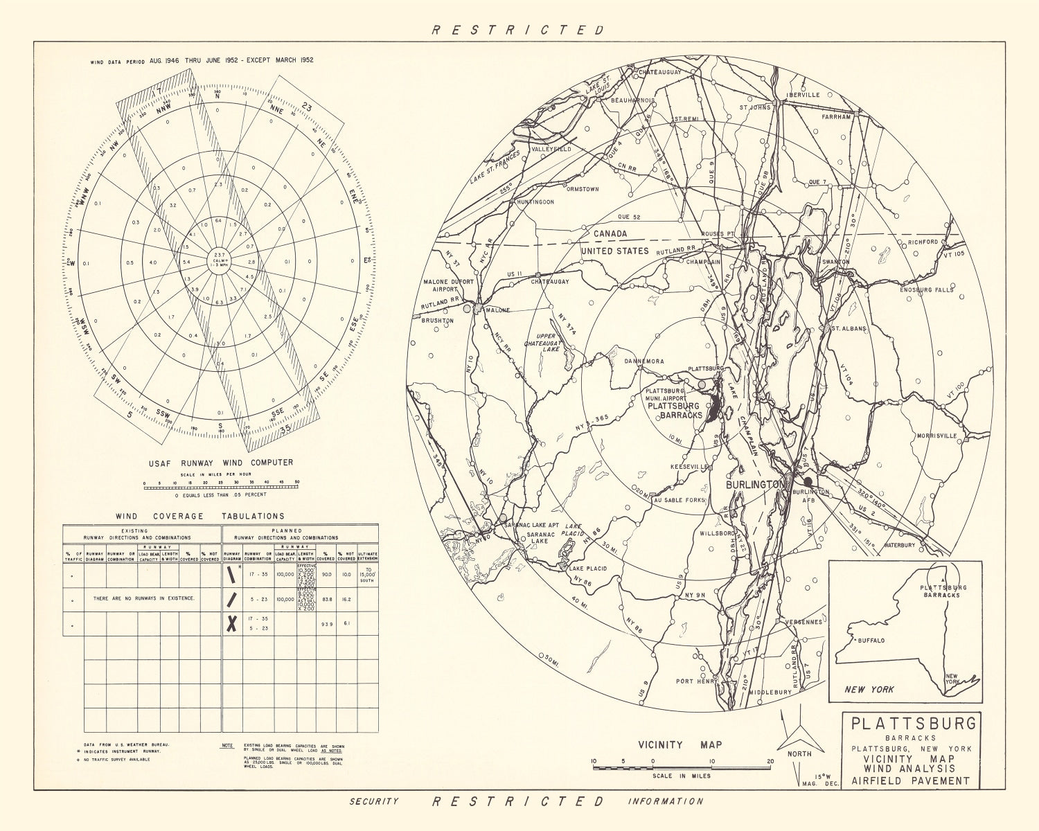 Vintage Map of the Plattsburg Barracks Vicinity, 1952
