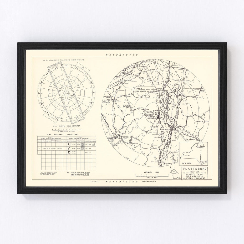 Vintage Map of the Plattsburg Barracks Vicinity, 1952