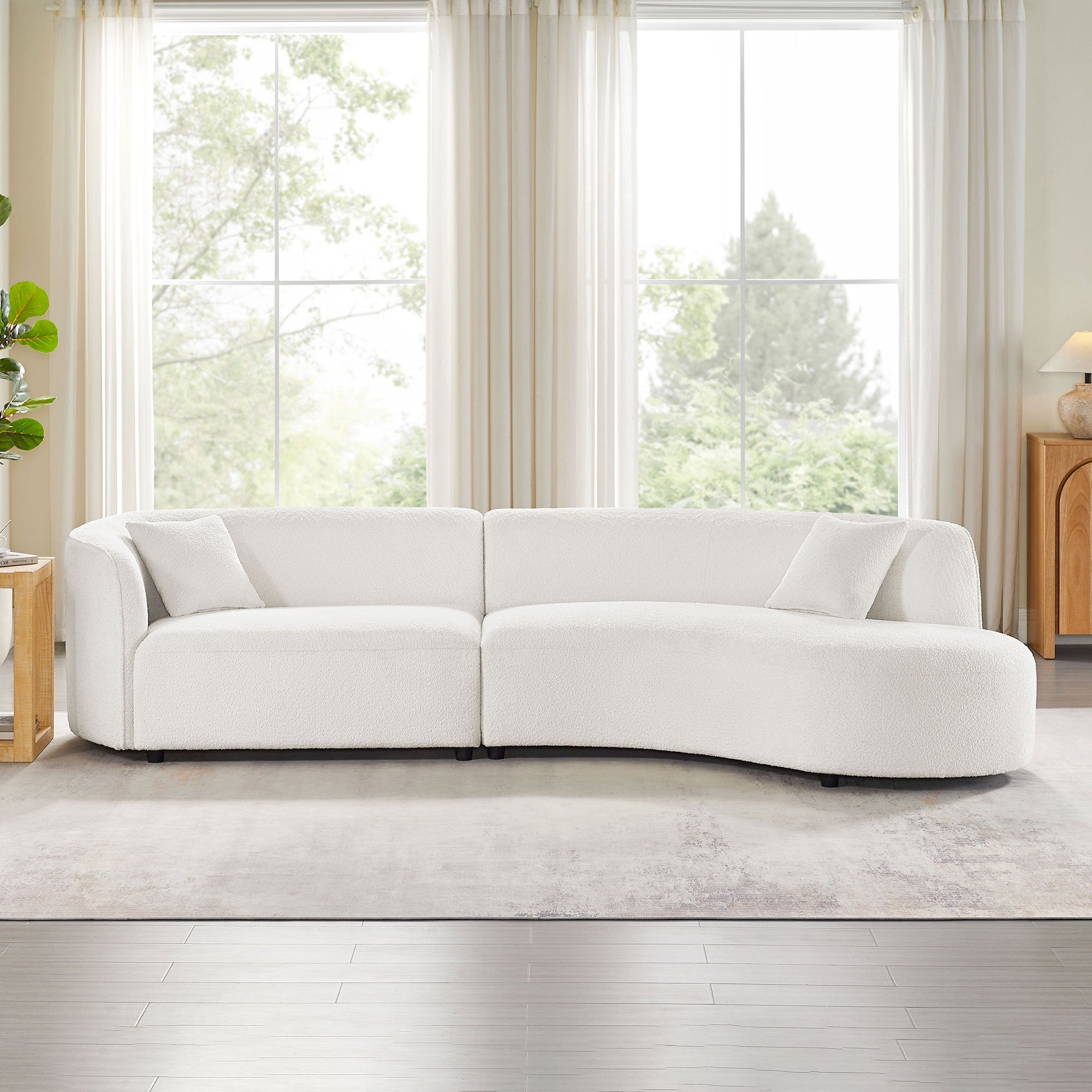 Luxury Modern Style Living Room Upholstery Curved Sofa with Chaise 2-Piece Set, Right Hand Facing Sectional,  Boucle Couch, White