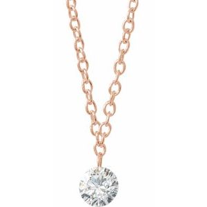 14K Rose Gold 1/6 CT Drilled Natural Diamond Solitaire 16-18" Necklace