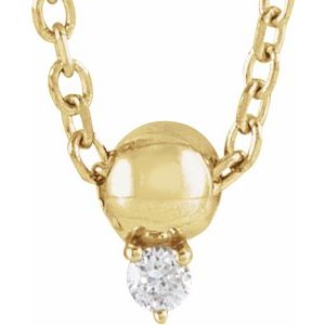 14K Yellow Gold .02 CT Natural Diamond Bead 16-18" Necklace