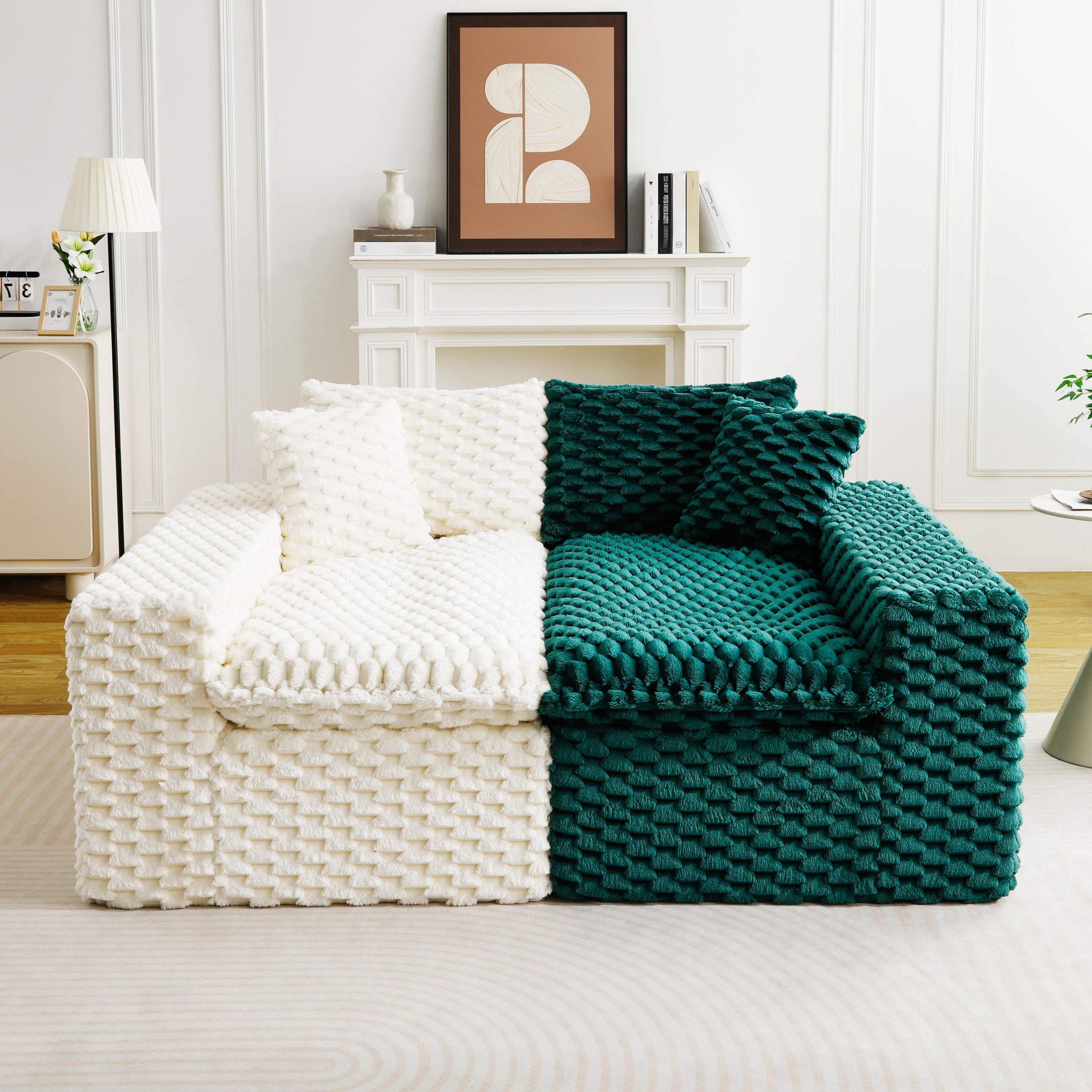 Luxury Color-Block Turtle Velvet Multifunctional Sofa - Arrangeable in Single Row, Side-by-Side or Facing Each Other, Stylish Living Room Furniture for Cozy Home Decor