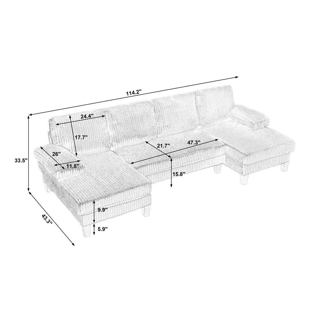 [VIDEO provided][New]U-Shaped Couch with Oversized Seat,4-Seat Sofa  with Double Chaise,Comfortable and spacious indoor furniture for Living Room,Apartment