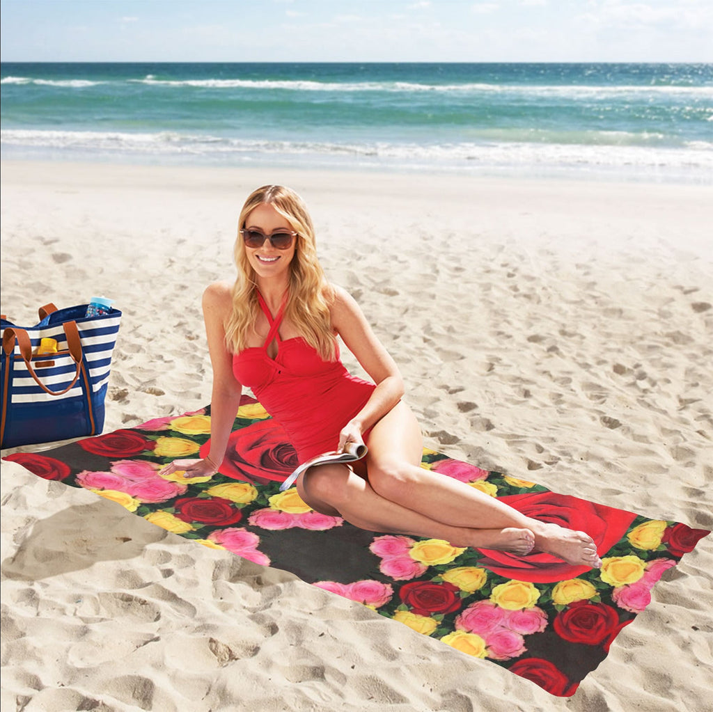 Red and Yellow Roses Beach Towel 31" x 71" (Made In USA)