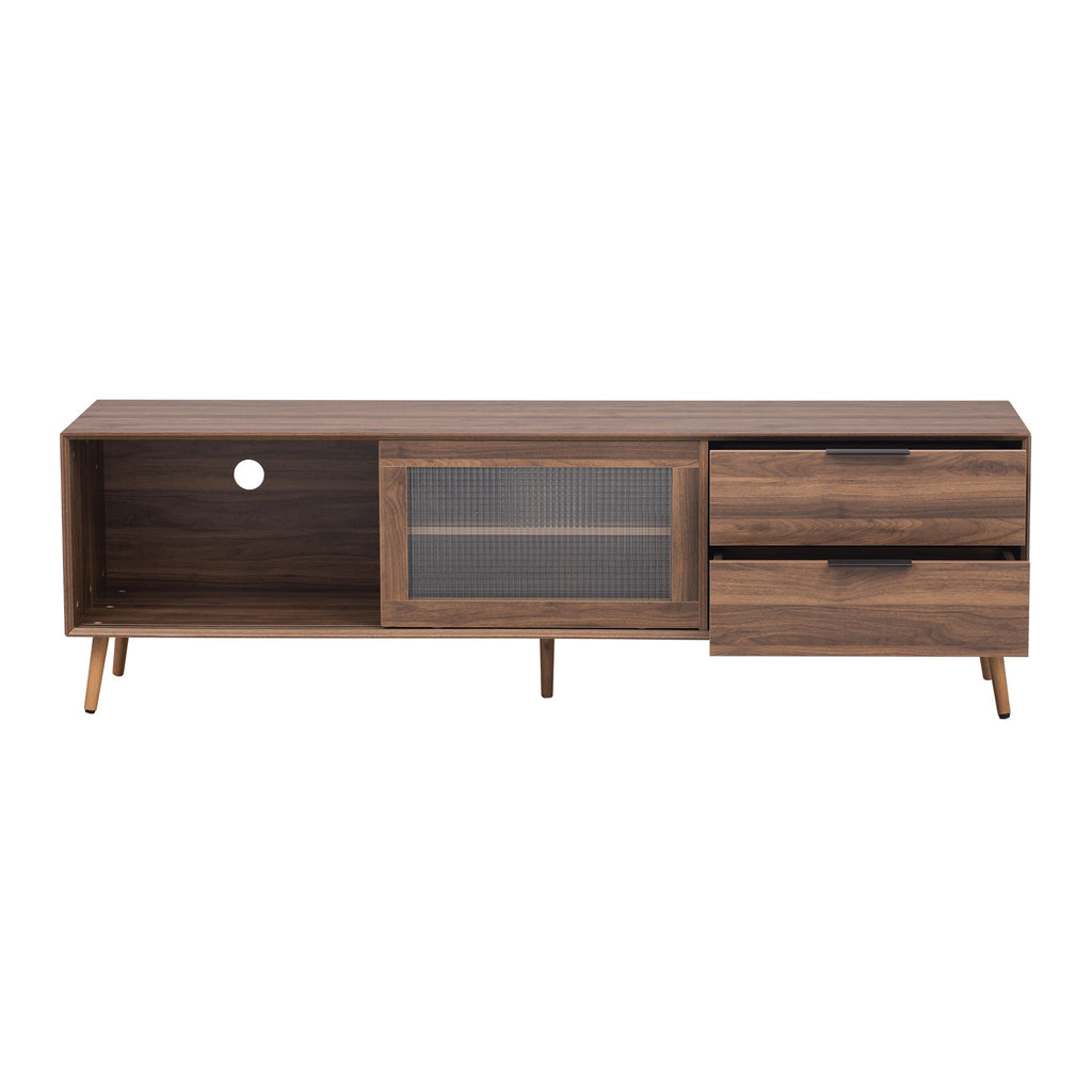 Modern TV Stand for 75'+ TV, TV Console with 2 Glass Doors, Entertainment Center with 2 Drawers & Storage Cabinet, 70' Media Console Table for Living Room, Bedroom