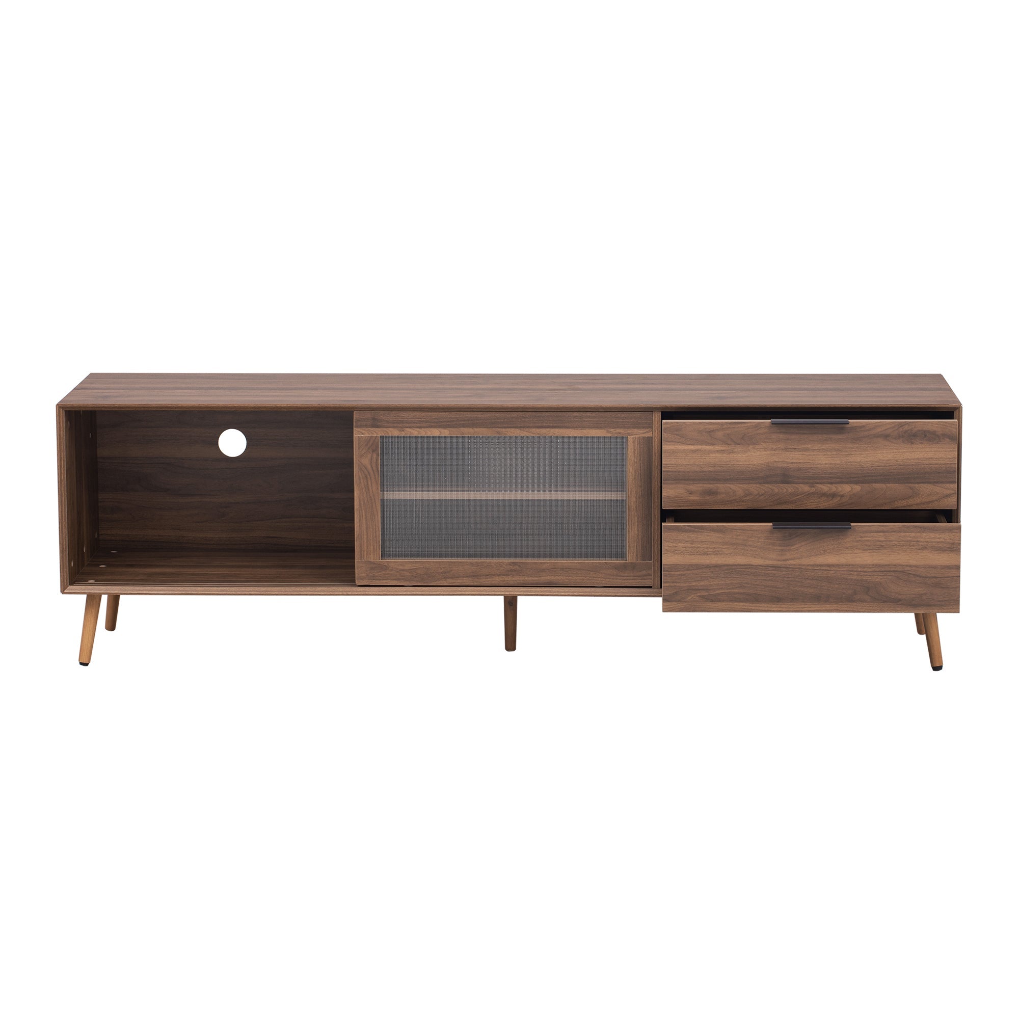 Modern TV Stand for 75'+ TV, TV Console with 2 Glass Doors, Entertainment Center with 2 Drawers & Storage Cabinet, 70' Media Console Table for Living Room, Bedroom