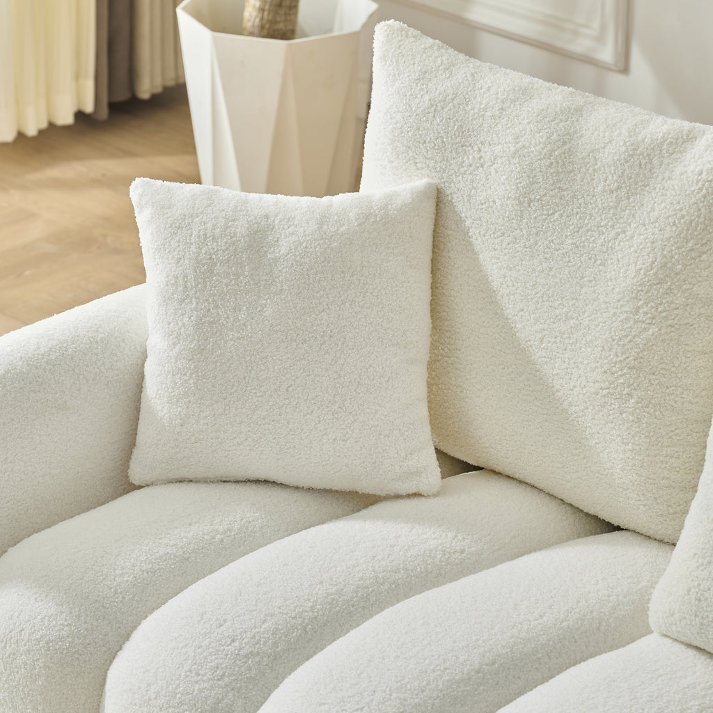 92-inch high-quality teddy fur fabric corner sofa, with USB port, center console and coffee table. A super large cushioned sofa, suitable for grand living rooms, apartments and offices.