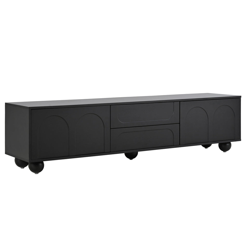 ON-TREND Cream Style TV Stand with Arched Doors & 2 Drawers for TVs up to 75', Minimalist Media Console with Rebound Device, Entertainment Center with 5 Iron Round Legs for Living Room, Bedroom, Black
