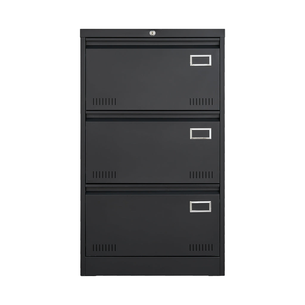 Black Metal 3-Drawer Lateral Filing Cabinet with Lock for Home and Office
