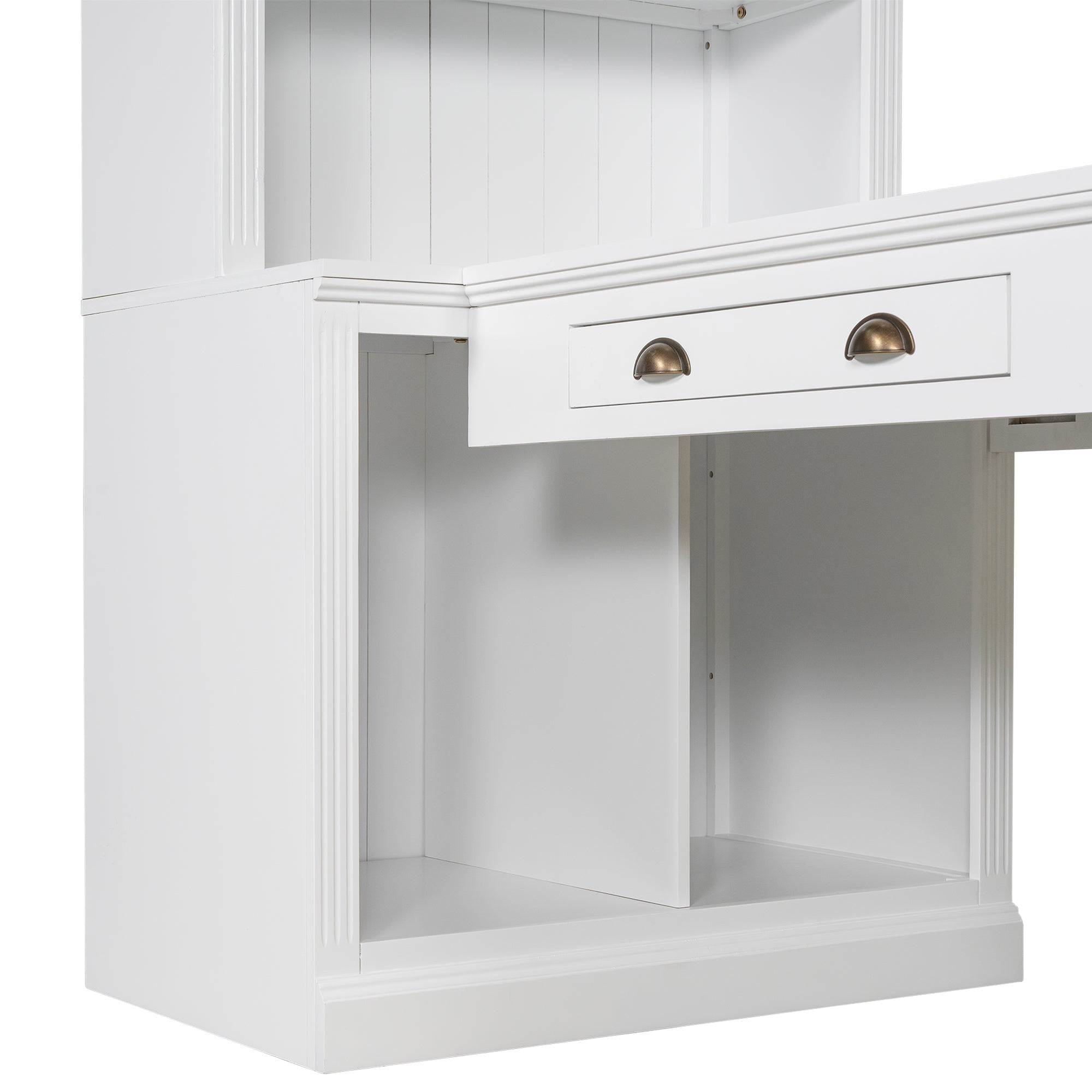 83.4'Tall Bookshelf with Writing Desk, Modern Bookcase with Study Desk, Workstation with Storage Shelf,Storage Bookcase with Open Shelves and LED Lighting for Living Room,Home Office,White