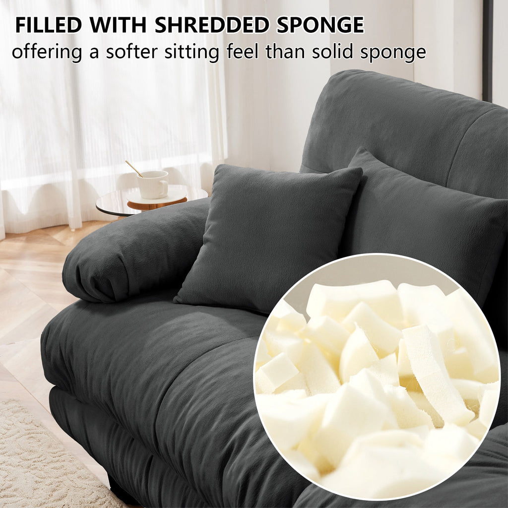 Cloud Couch Sleeper Sofa for Living Room, Chenille 2 Seater sofa with 2 Lumbar pillows and 2 throw pillows , Upholstered Wide Arm Sofa with 2 Ottomans,Chenille Gray