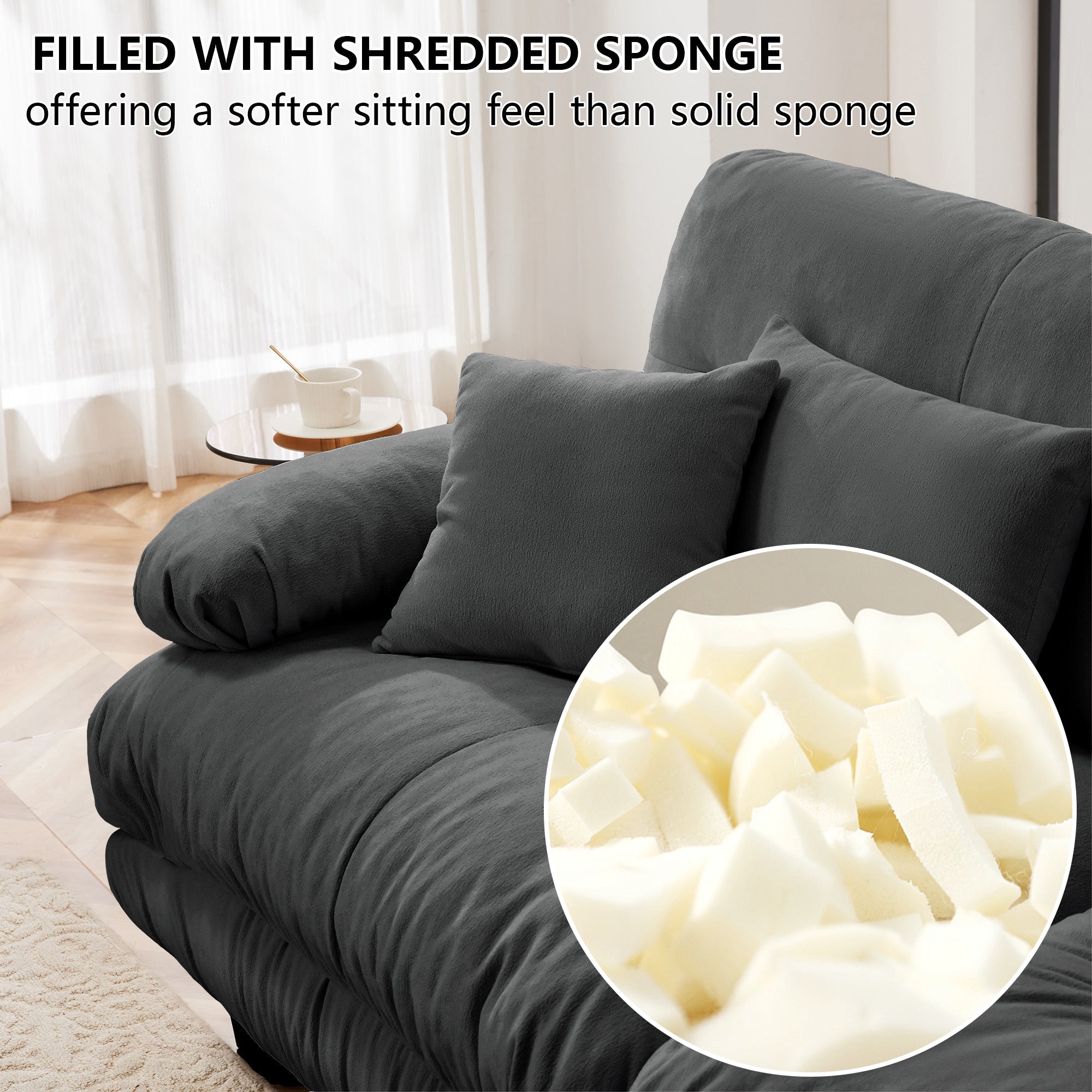 Cloud Couch 2 Seater Sofa for Living Room, Chenille 2 - Seat sofa with 2 Lumbar pillows and 2 throw pillows,Chenille Gray