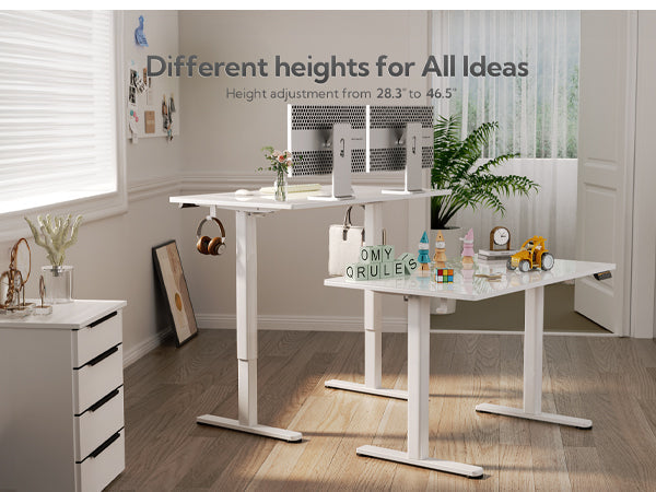 48 Inch Electric White Glass Standing Desk, Adjustable Height ,Quick Install Home Office Computer Desk, Stand Up Desk