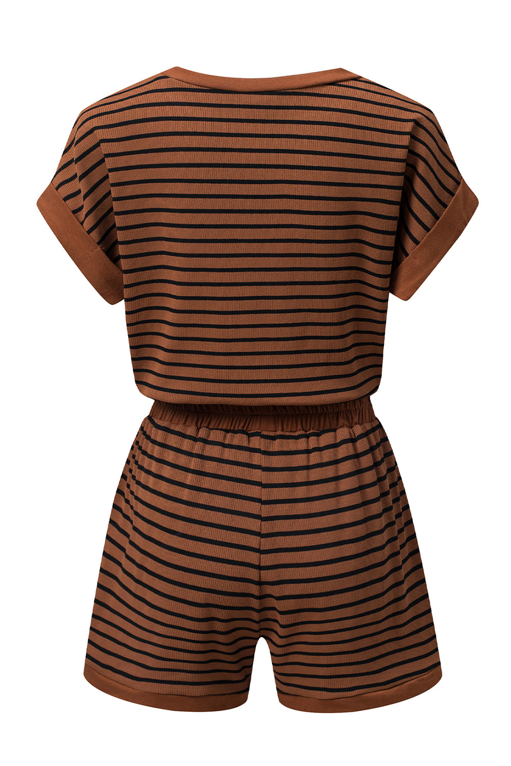 Stripe Ribbed Dolman Tee & Elastic Shorts Set
