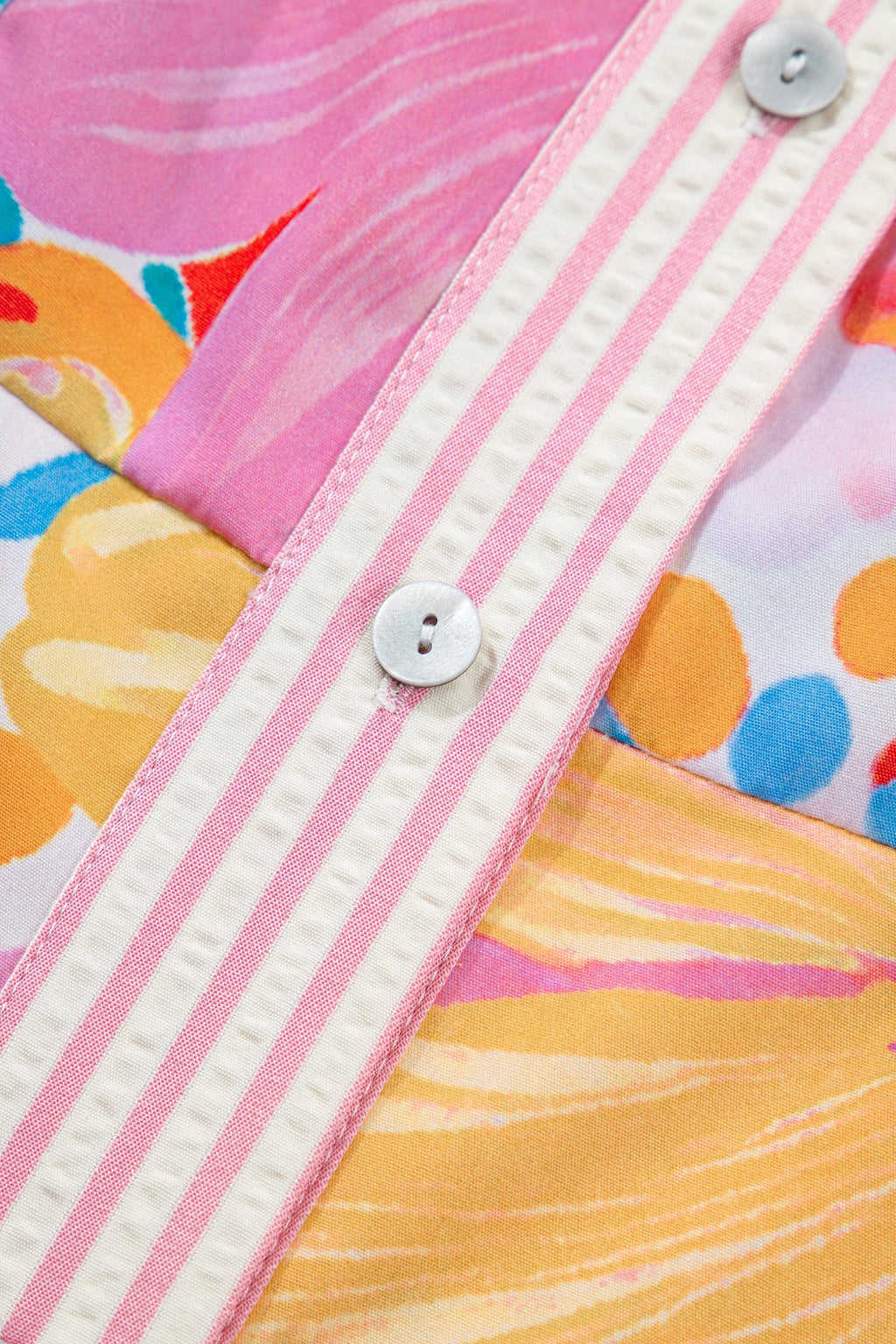 Floral Stripe Trim Puff Sleeve Buttoned Maxi Dress