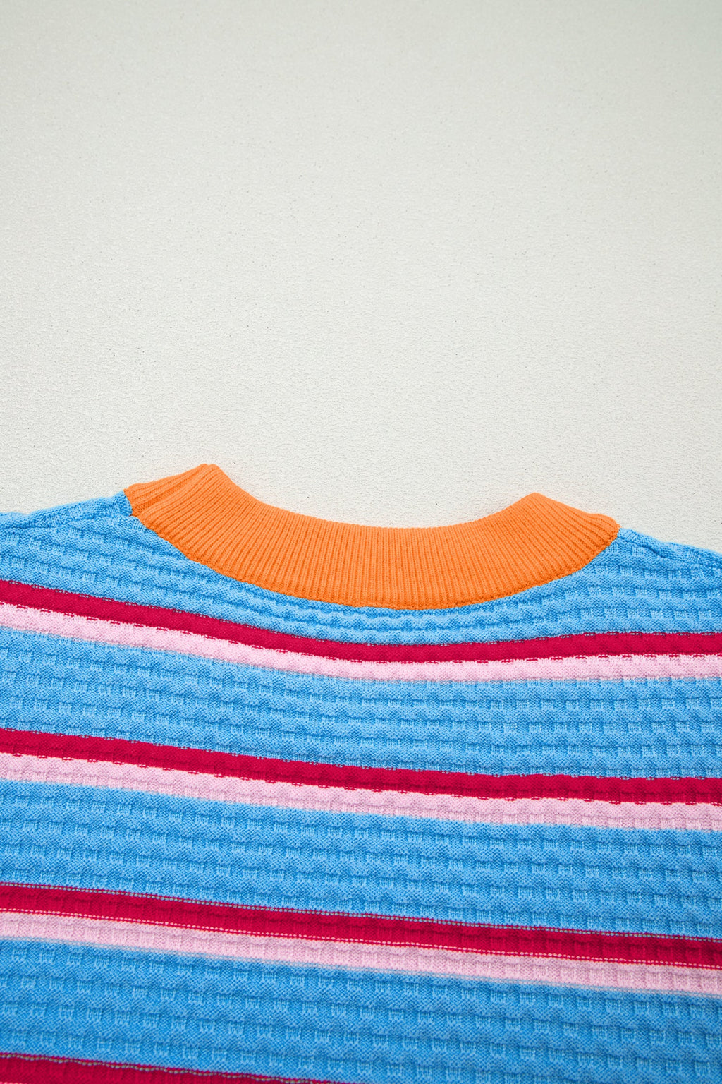 Stripe Colorblock Trim 3/4 Sleeve Sweater Top