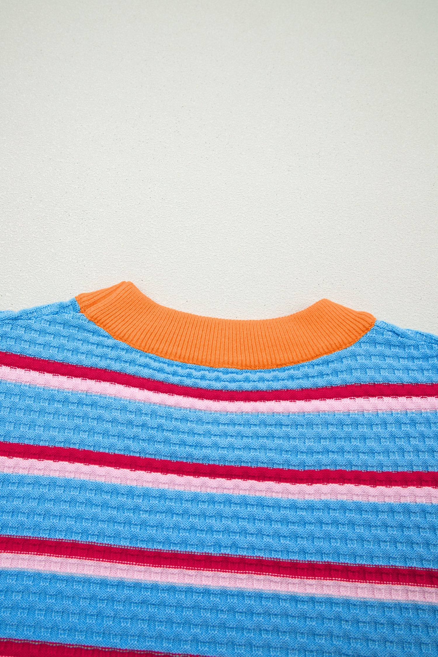 Stripe Colorblock Trim 3/4 Sleeve Sweater Top