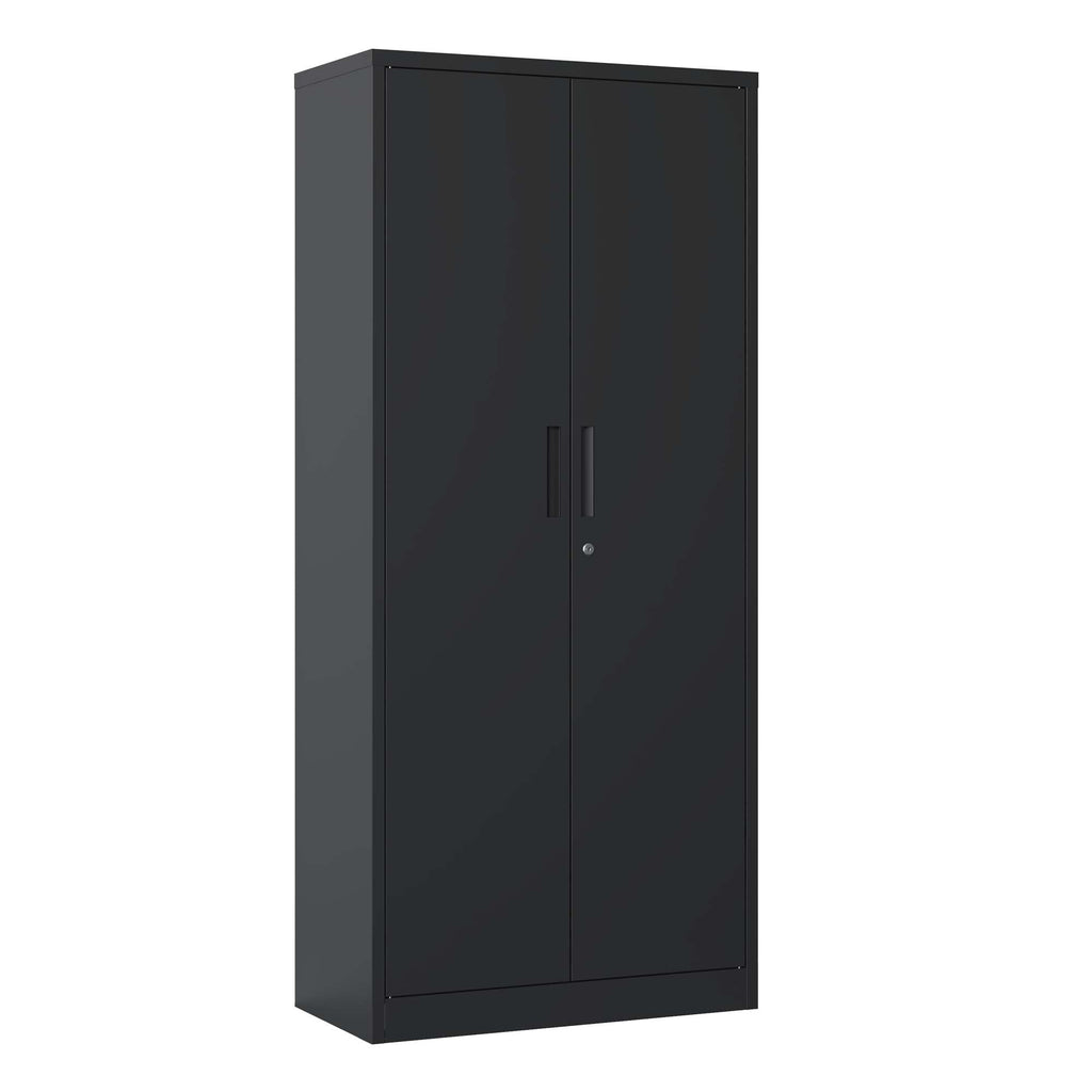 Heavy Metal 72'H Garage Storage Cabinet with Locking Doors, Black Steel, Adjustable Shelves