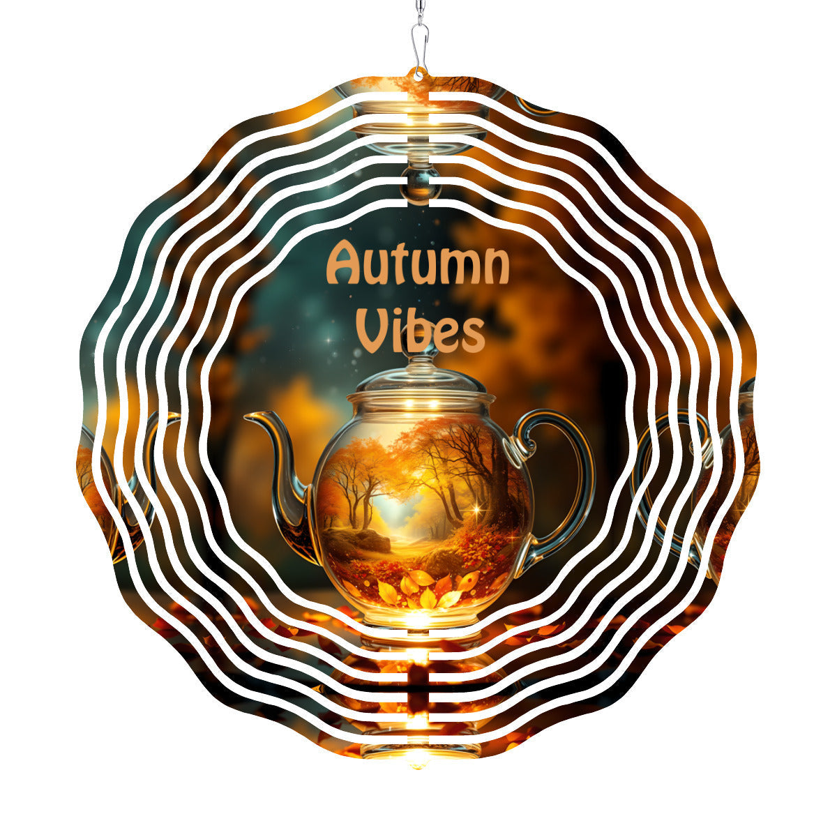 Autumn Vibes Crystal Teapot Wind Spinner Outdoor Decor