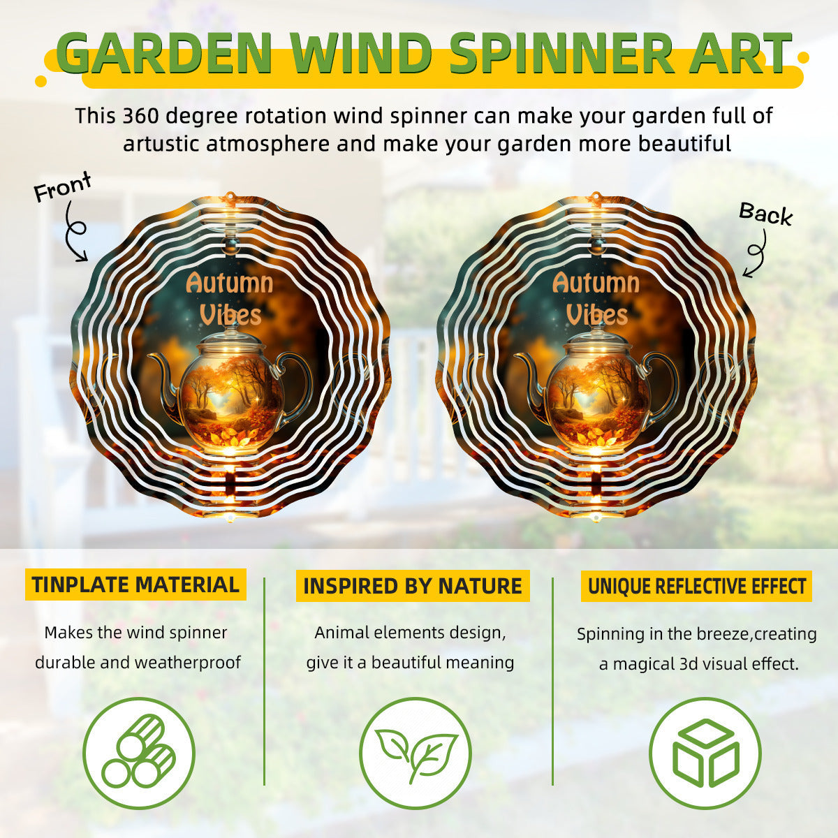 Autumn Vibes Crystal Teapot Wind Spinner Outdoor Decor