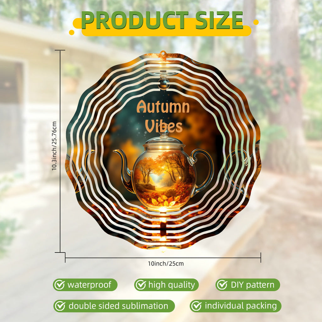 Autumn Vibes Crystal Teapot Wind Spinner Outdoor Decor