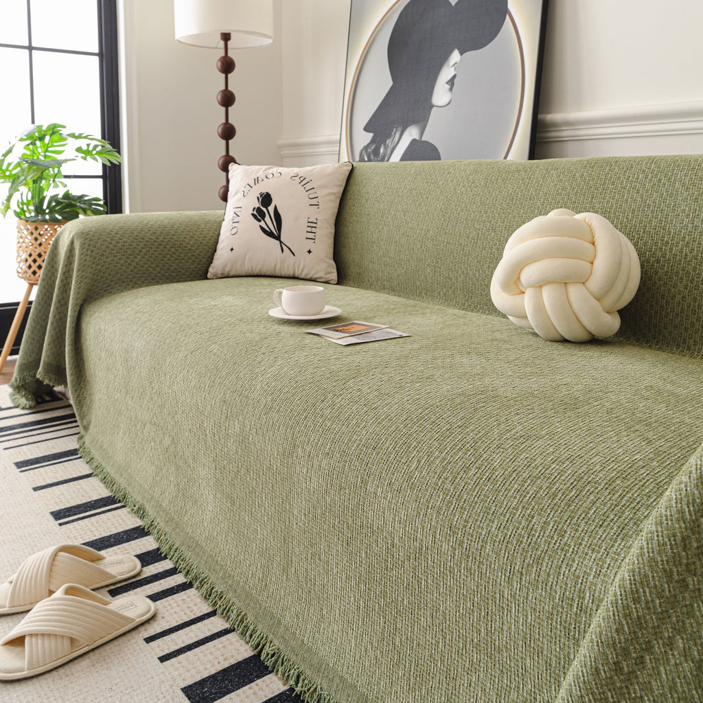 Textured Woven Modern Sofa Cover, Natural Blend Decorative Couch Throw Blanket