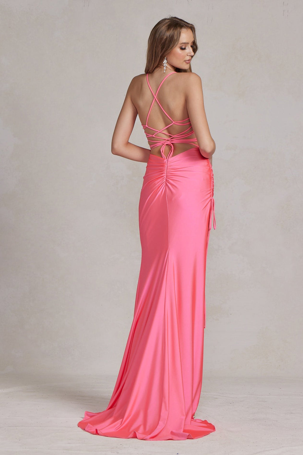 Sleeveless Celebration Dress w/ Ruched Design & Open Lace Up Back NXT1140