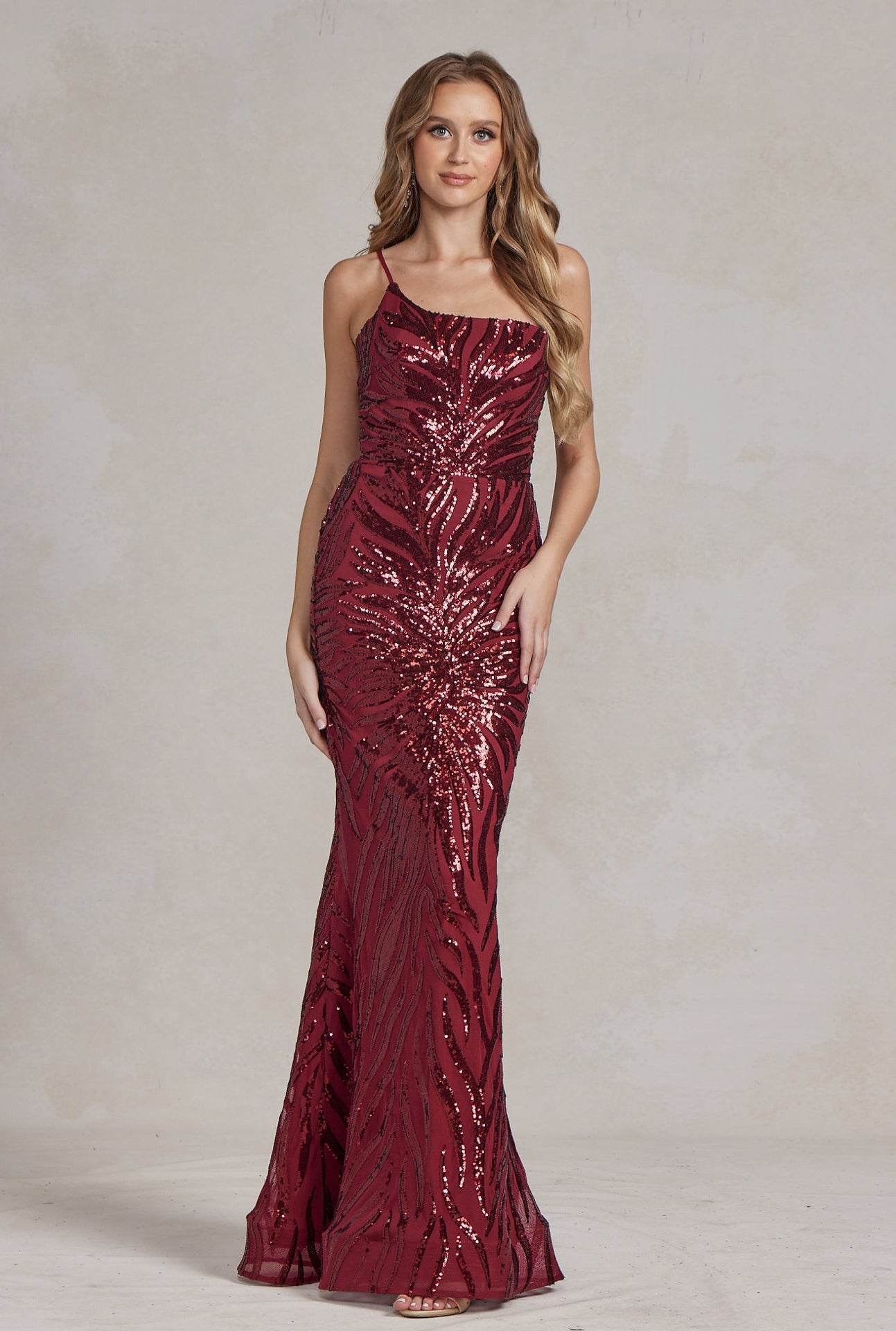 Intricate Sequins Embellished One Shoulder Stunning Dress w/ Mermaid Cut NXR1204