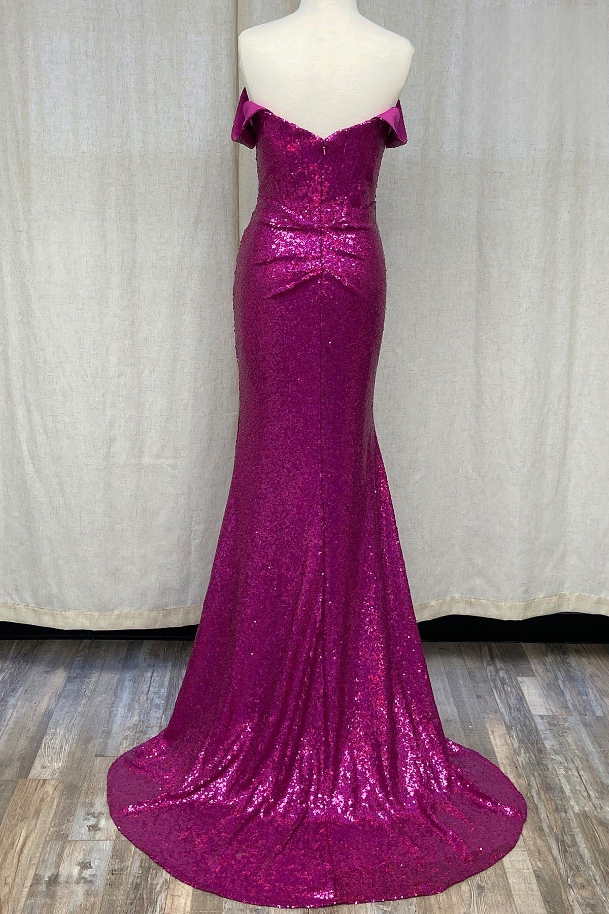 Off The Shoulder Sequins Embellished Evening Dress w/ Straight Across Neckline NXR1203