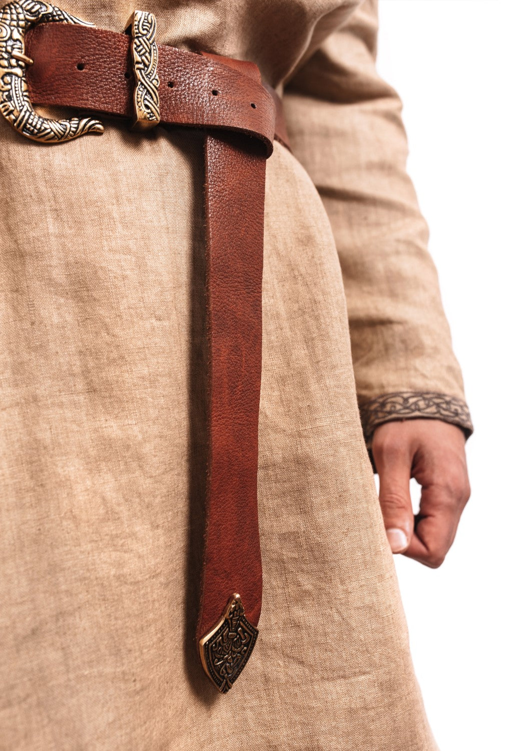 Viking Leather Belt – Brass Buckle Medieval Belt
