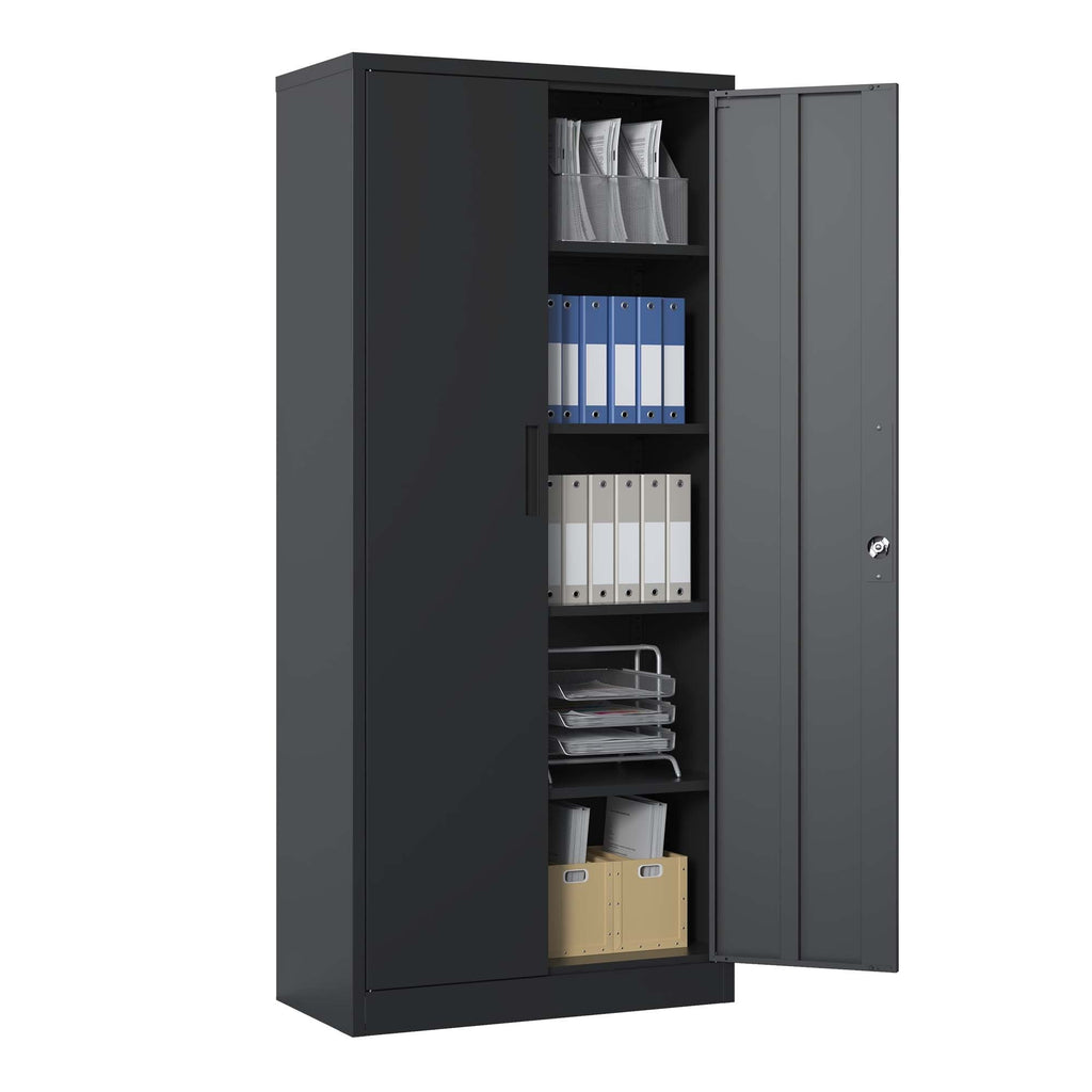 Heavy Metal 72'H Garage Storage Cabinet with Locking Doors, Black Steel, Adjustable Shelves