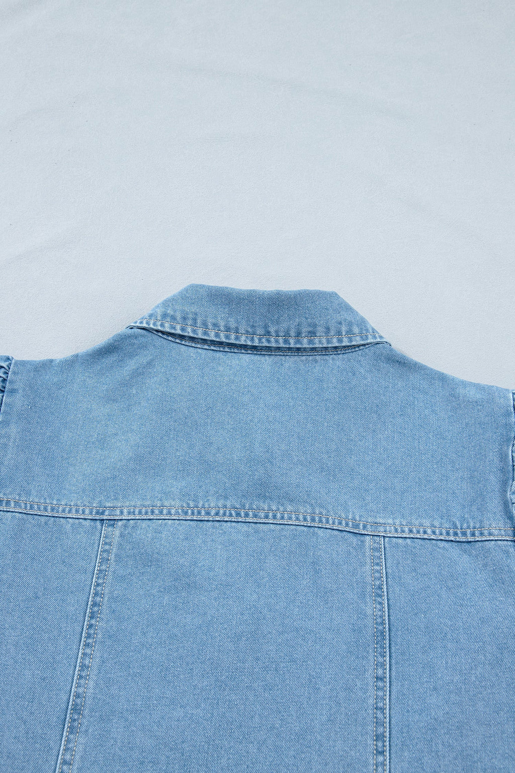 Denim Short Puff Sleeve Ruffle Hem Buttoned Dress