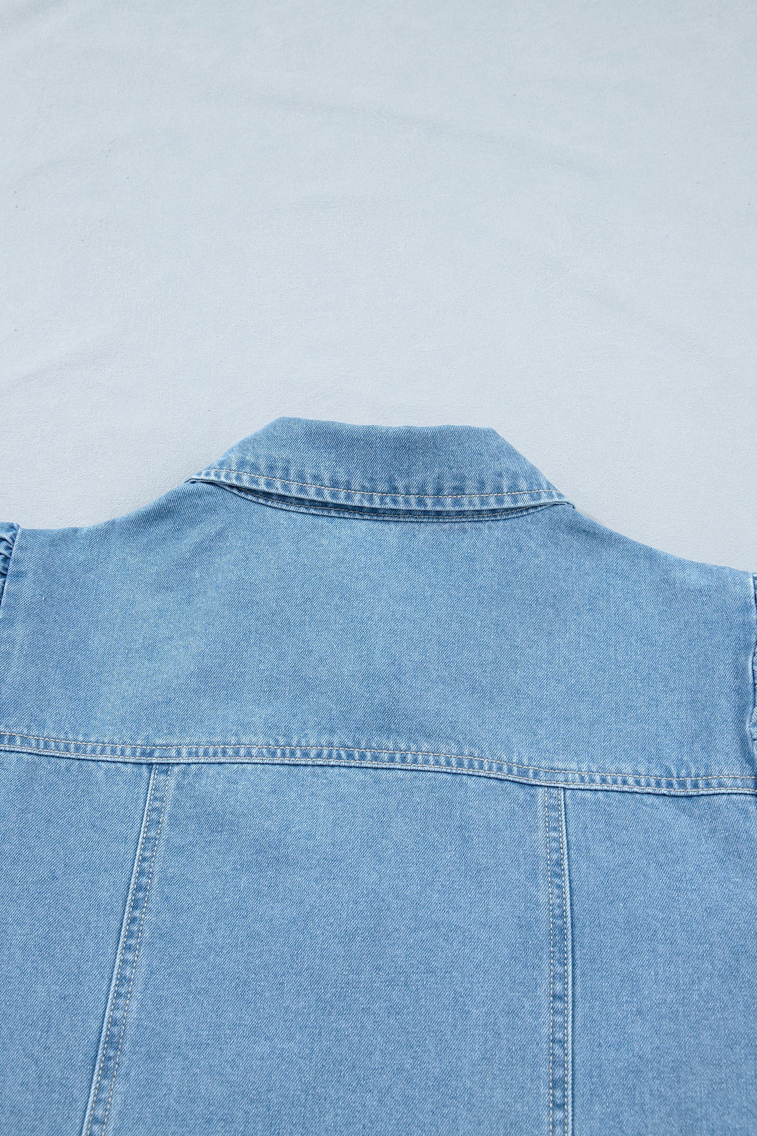 Denim Short Puff Sleeve Ruffle Hem Buttoned Dress