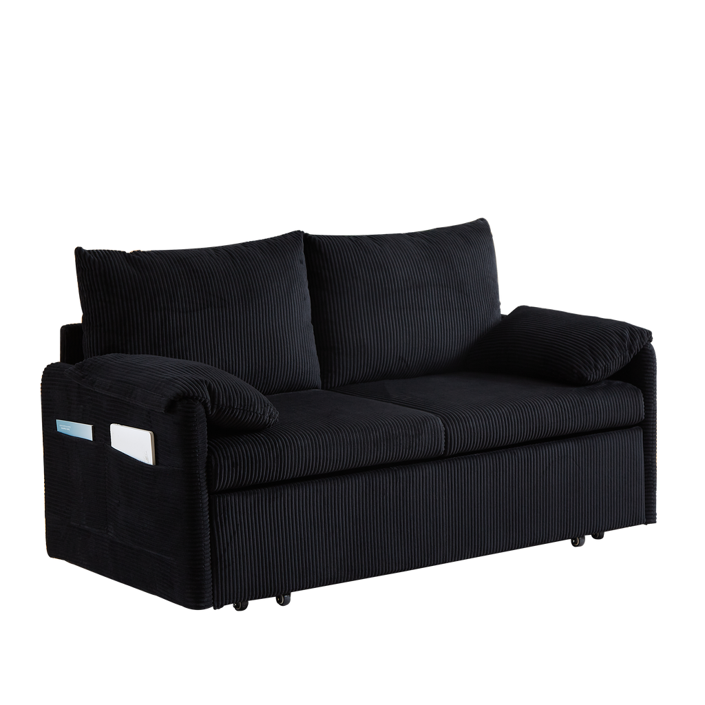 MH'' 64.5 Inch Sleeper Sofa Bed  3-in-1 Adjustable Sleeper with Pullout Bed   2 Pillows and Side Pockets  Soft Corduroy Convertible Sleeper Sofa Bed for Living Room Bedroom Apartment Office