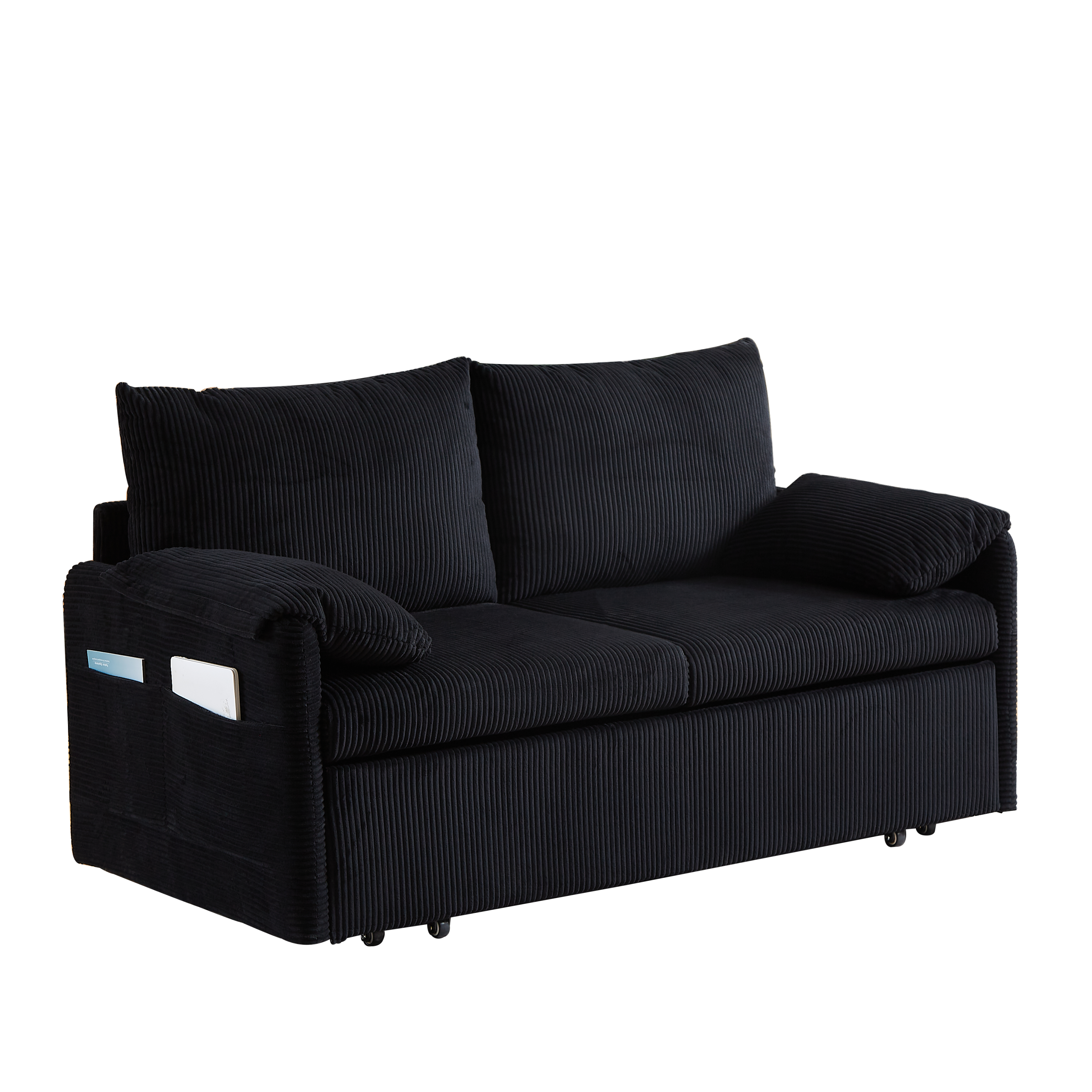 MH'' 64.5 Inch Sleeper Sofa Bed  3-in-1 Adjustable Sleeper with Pullout Bed   2 Pillows and Side Pockets  Soft Corduroy Convertible Sleeper Sofa Bed for Living Room Bedroom Apartment Office