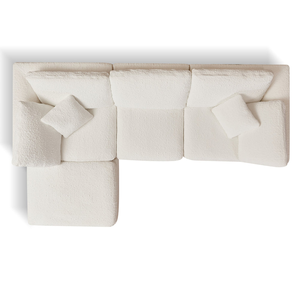 Cloud Style L-Shape Modular Sectional Sofa with Ottoman, 3 Seater Convertible Couch in Warm White, Chenille Fabric, 110' Width