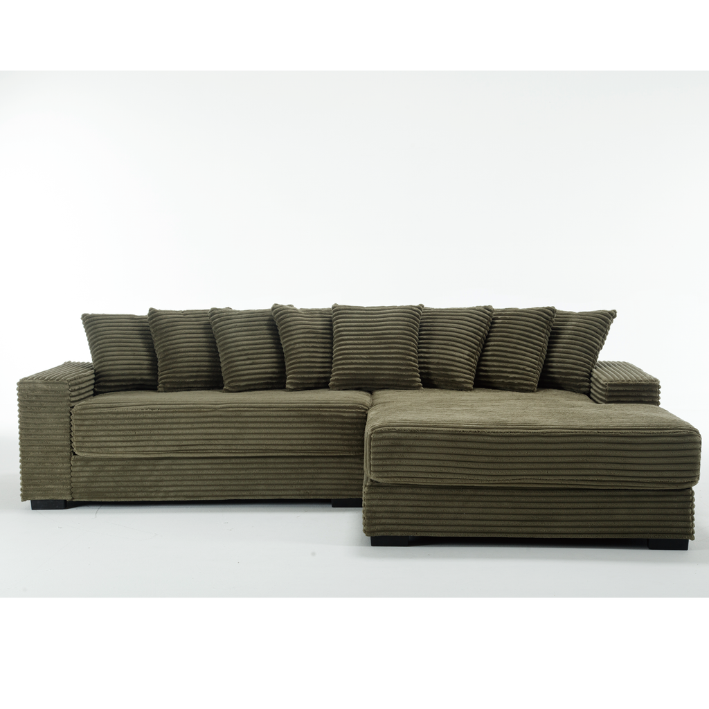 [NEW ARRIVED] [VIDEO PROVIDED] Oversized Two-Piece Couches, L Shaped Sofa, Corduroy, Right Chaise Daybed,with Armrests,Eight Throw Pillows,Corner Sofa,Easy To Assemble, Green