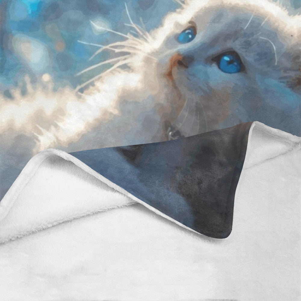 Fluffy White Kitten Ultra-Soft Micro Fleece Blanket 40" x 50" (Made in USA)