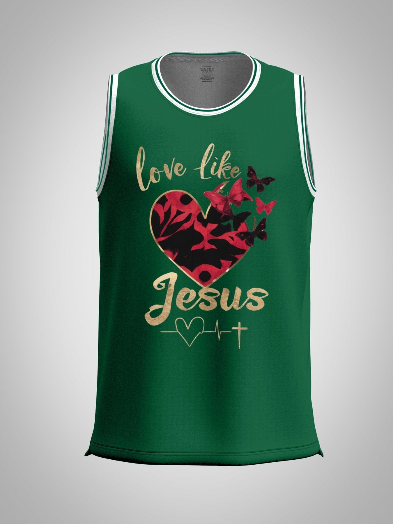 Love Like Jesus Adult Green Basketball Jersey | Ships From USA