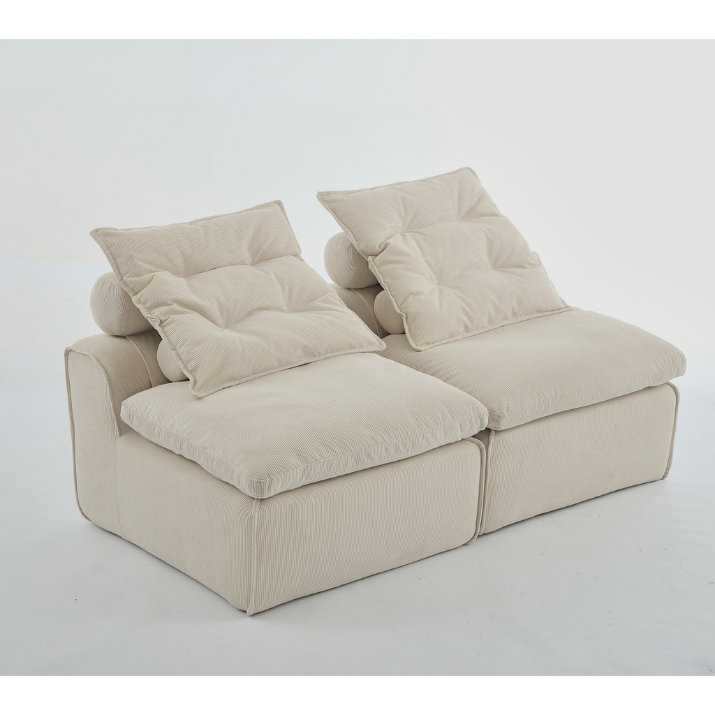 [NEW ARRIVED] [VIDEO PROVIDED]Modular Sofa,No Armrests,At will DIY,Soft Corduroy Fabric,Neck Pillow-Back Lounge Sofa Chair,Reading Nook, or Apartment Living, Lumbar Pillow,2 Seats,Upholstered,Beige