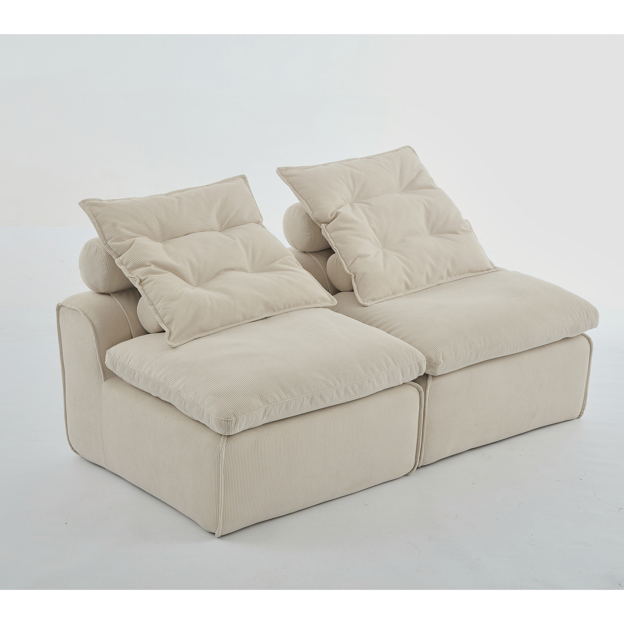[NEW ARRIVED] [VIDEO PROVIDED]Modular Sofa,No Armrests,At will DIY,Soft Corduroy Fabric,Neck Pillow-Back Lounge Sofa Chair,Reading Nook, or Apartment Living, Lumbar Pillow,2 Seats,Upholstered,Beige