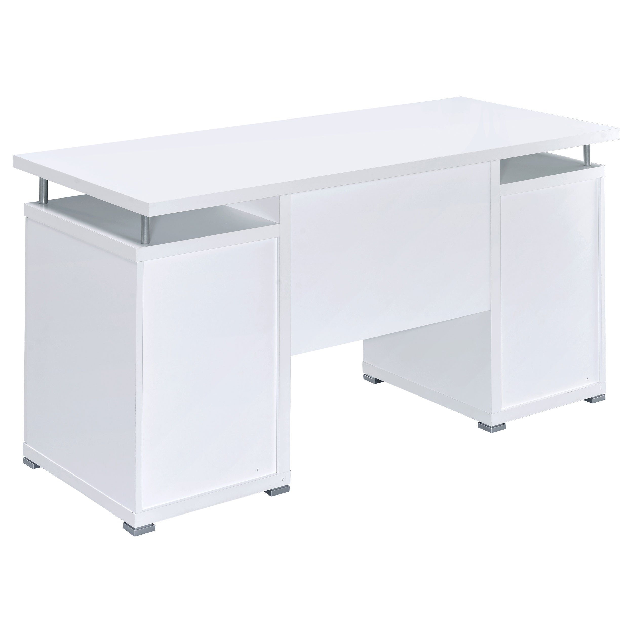 Rochelle White Computer Desk with 2 Drawers and Cabinet