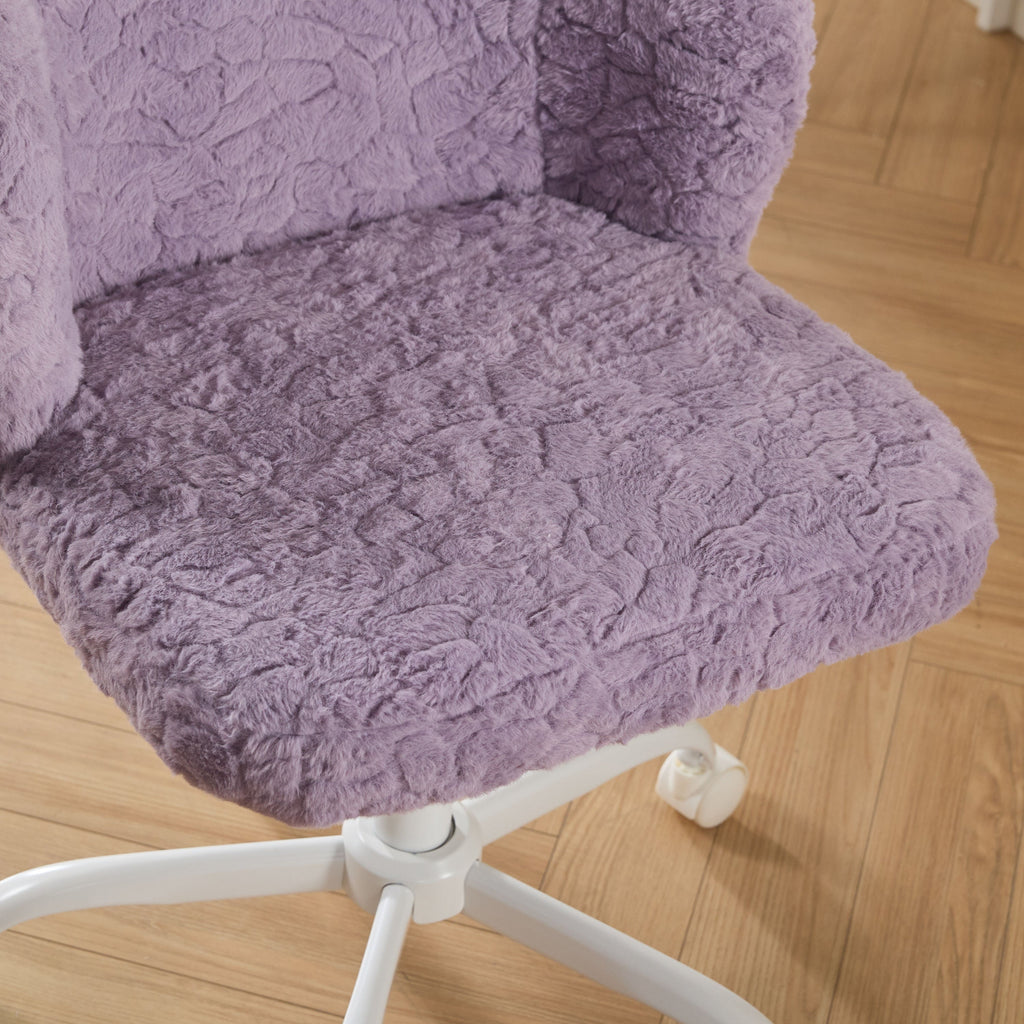 A&A Furniture Office Chair,Artificial rabbit hair Home Office Chair with Metal Base,Adjustable Desk Chair Swivel Office Chair,Vanity Chair(Violet)